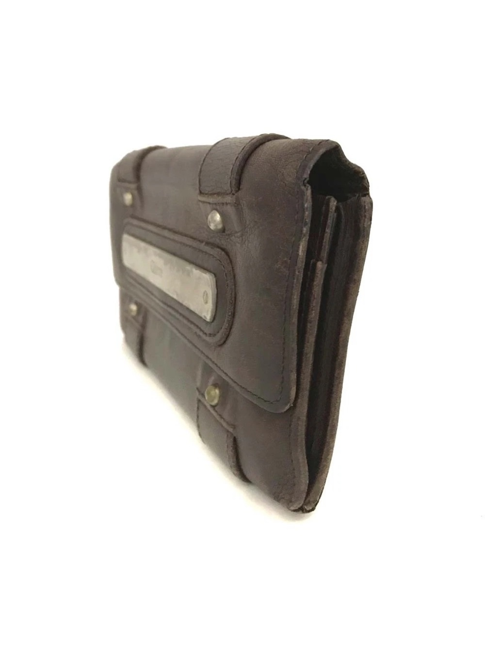 Chloé Vintage Dark Brown Leather Metal Plate Continental Flap Wallet👝 - Picture 3 of 8